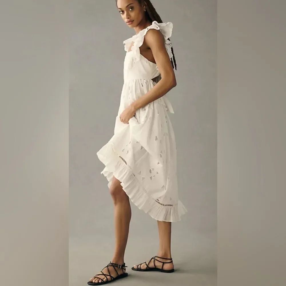 Anthropologie Forever That Girl Tie-Back Ruffled Eyelet Dress Size XS